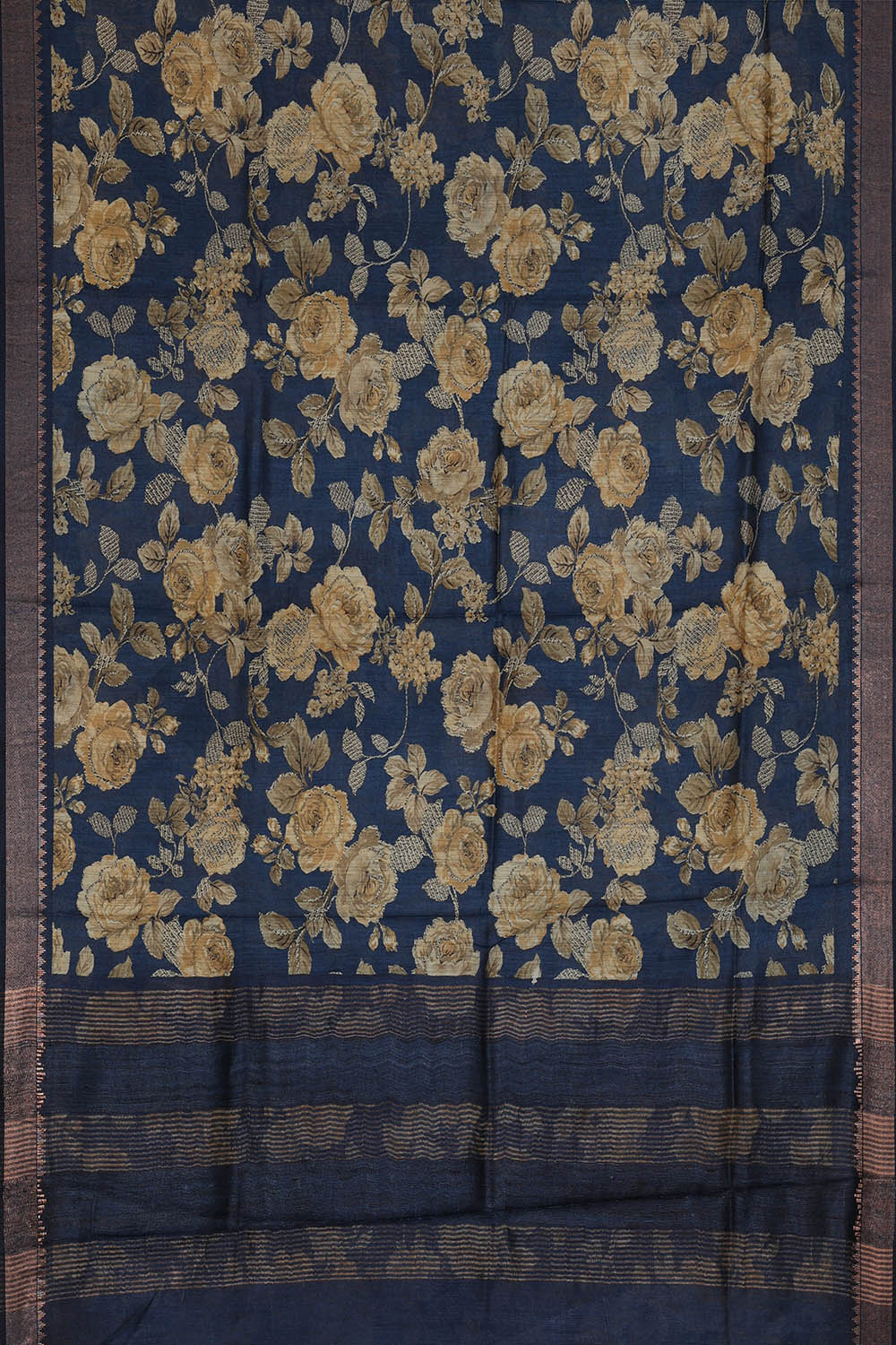 Image of Moonga Tussar Silk Dark Blue Saree