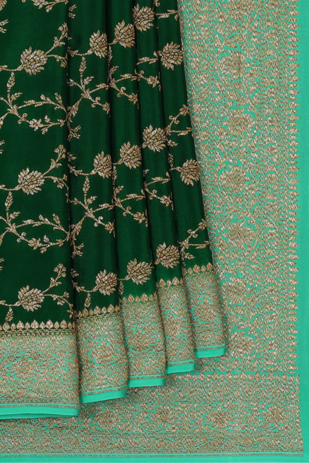 Image of Crepe Silk Bottle Green Saree