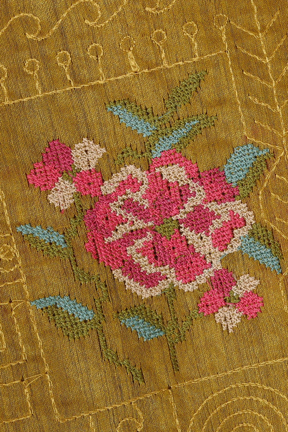 Image of Tussar Embroidered Brass Yellow Saree