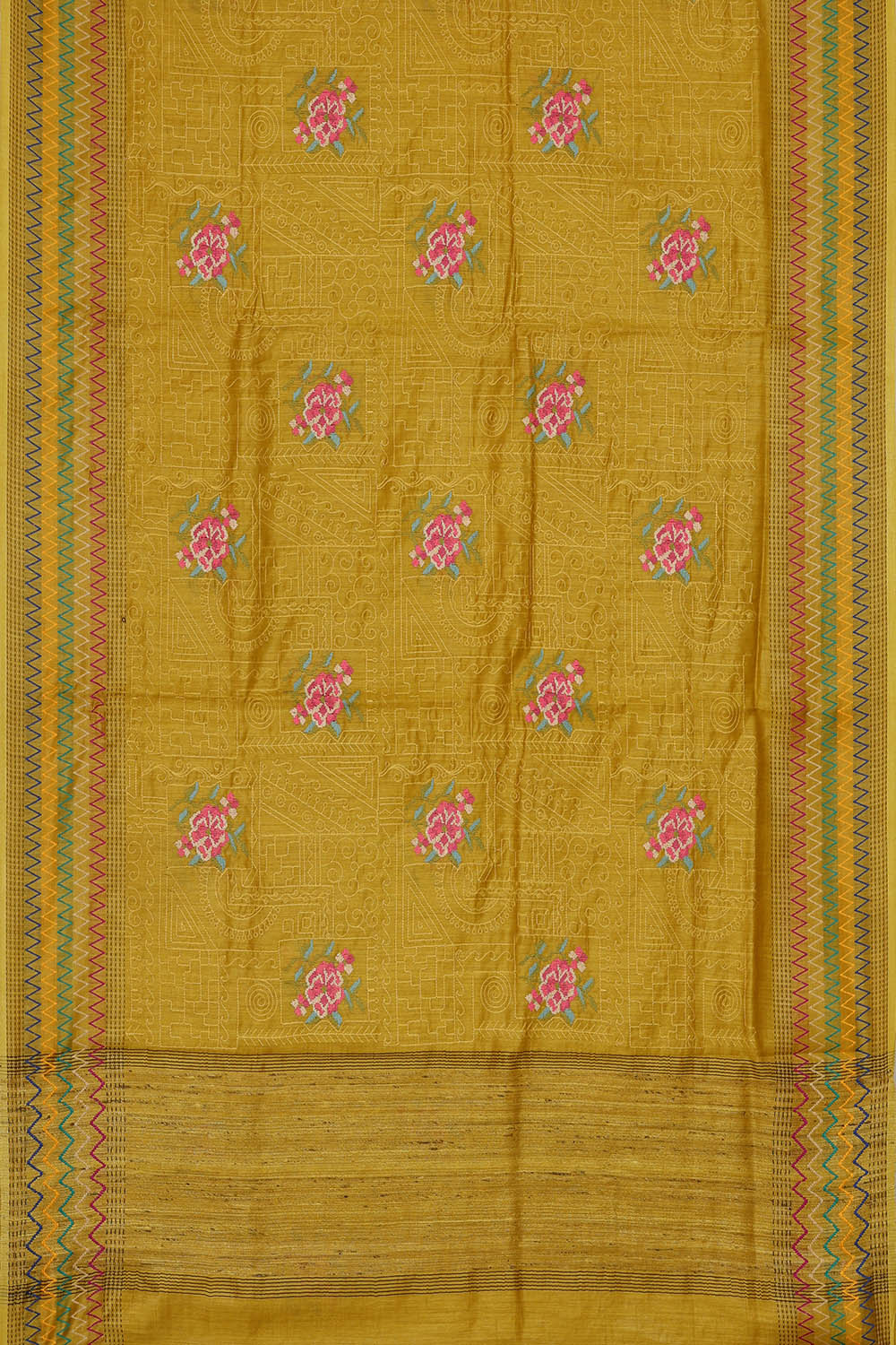 Image of Tussar Embroidered Brass Yellow Saree