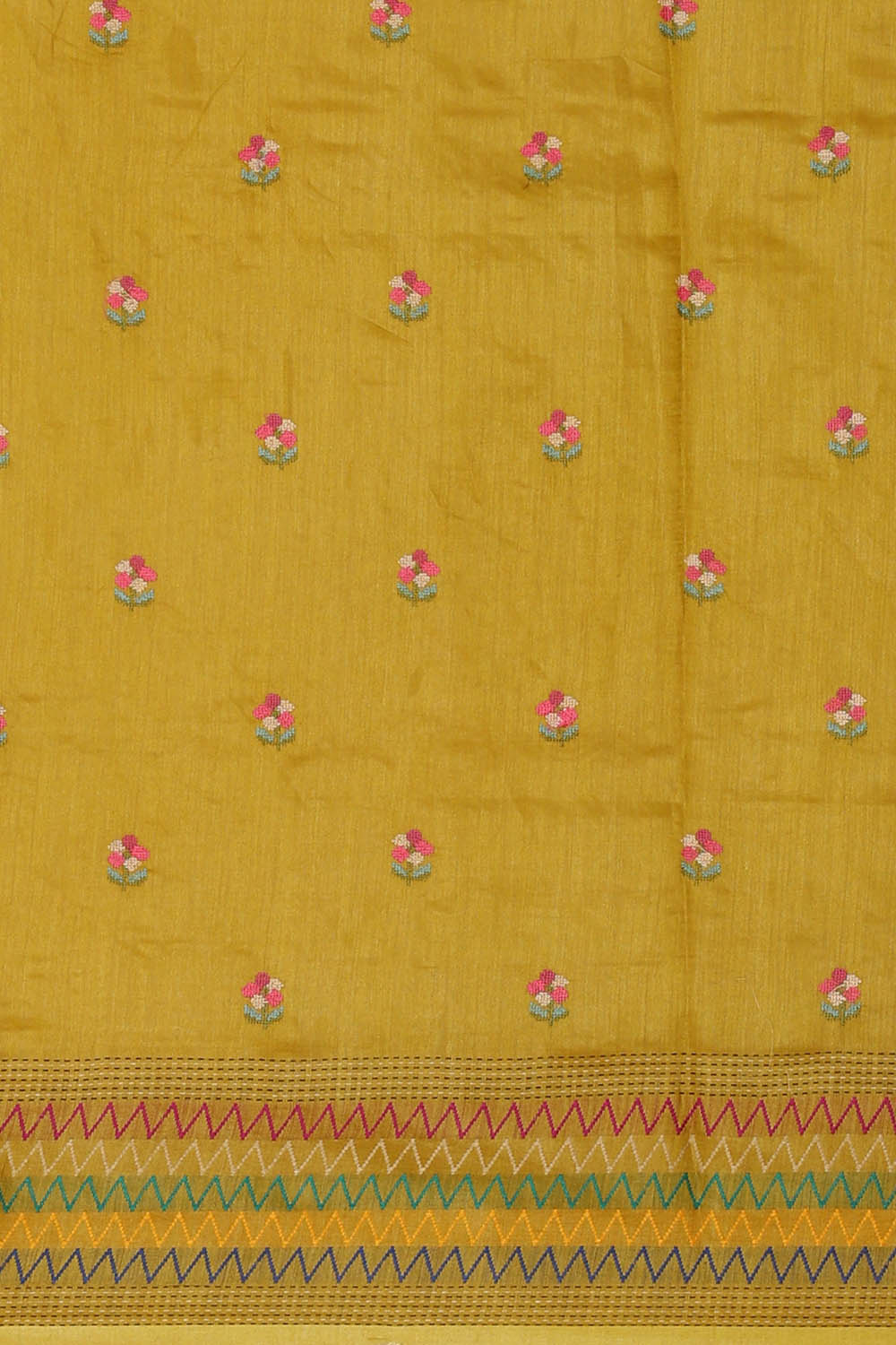 Image of Tussar Embroidered Brass Yellow Saree
