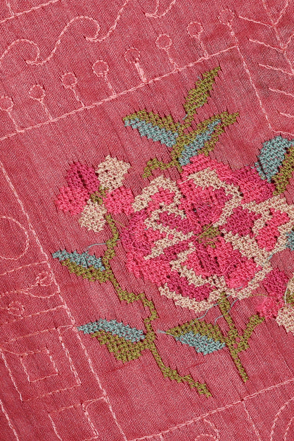 Image of Tussar Embroidered Pink Saree