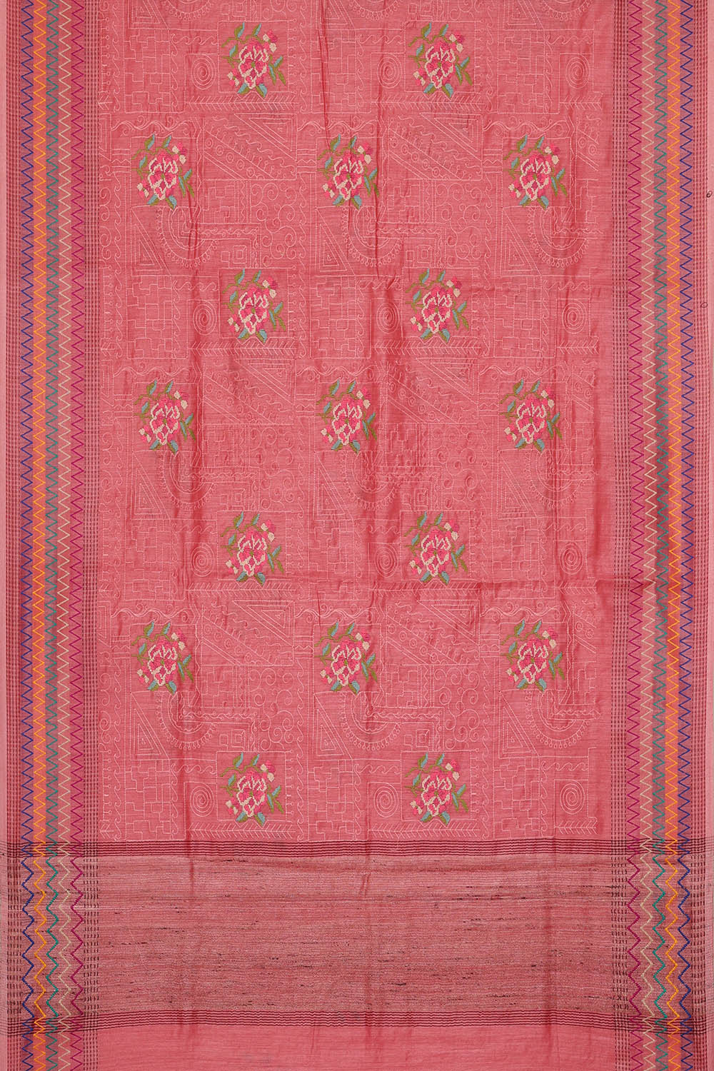 Image of Tussar Embroidered Pink Saree