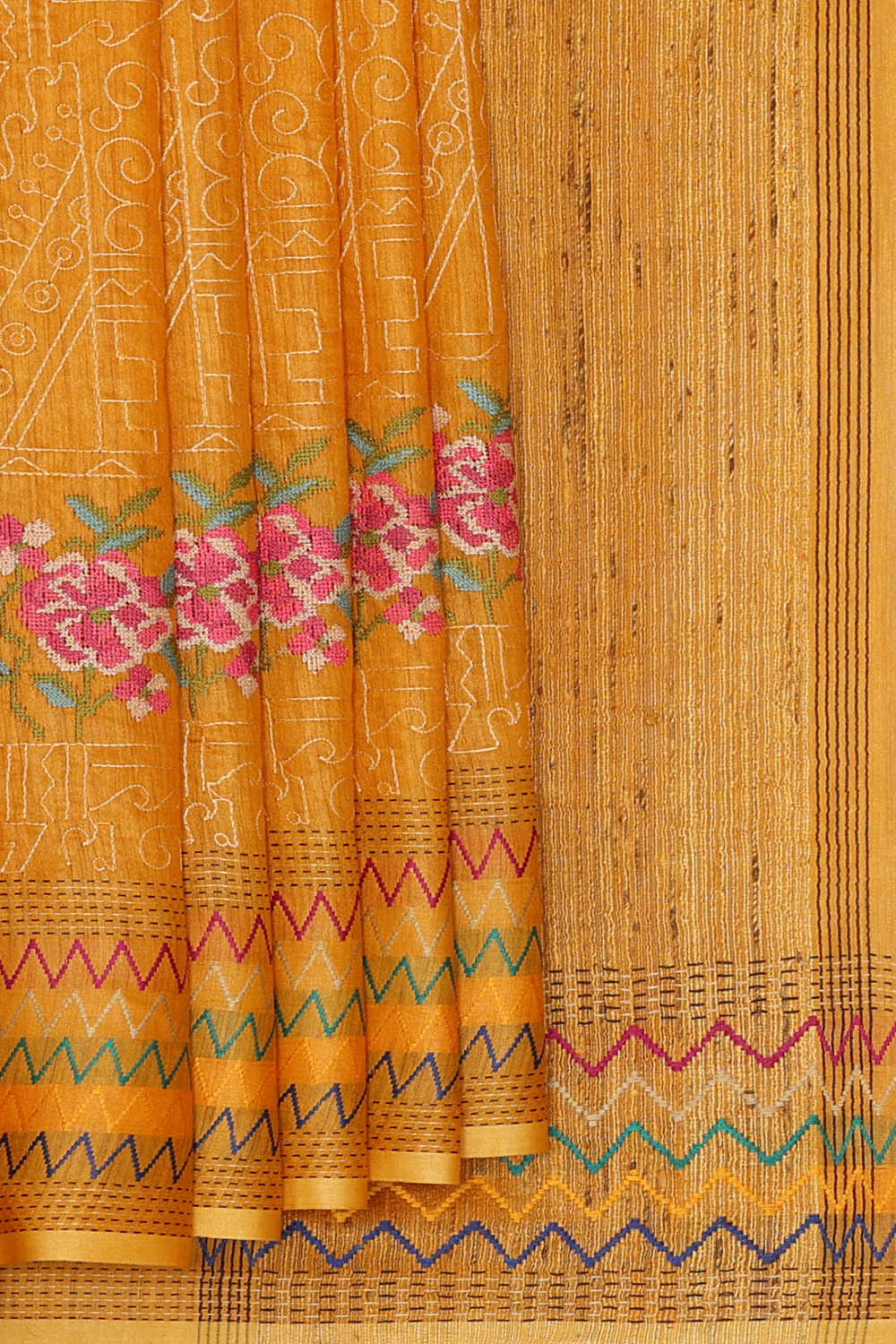 Image of Tussar Embroidered Orange Saree