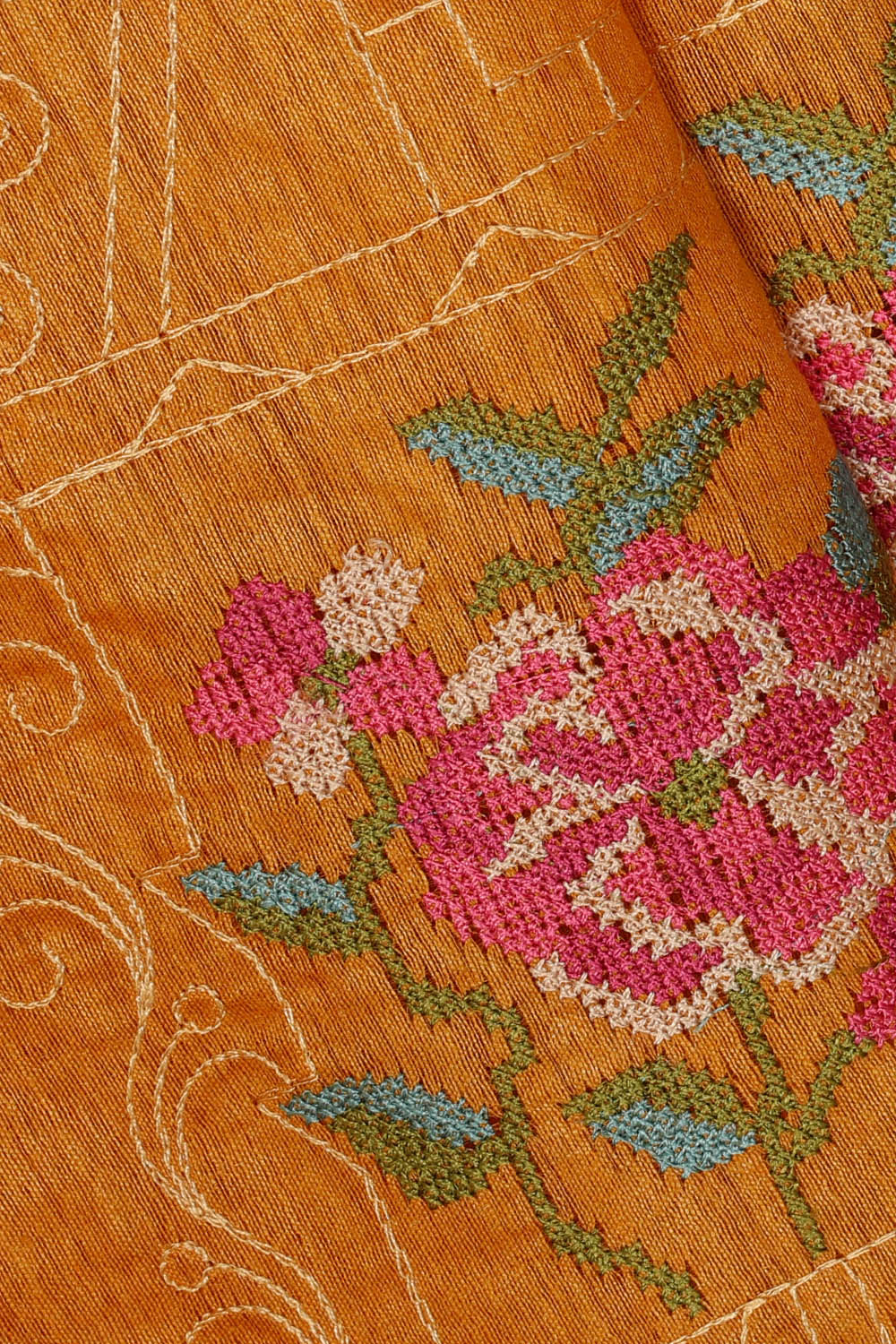 Image of Tussar Embroidered Orange Saree