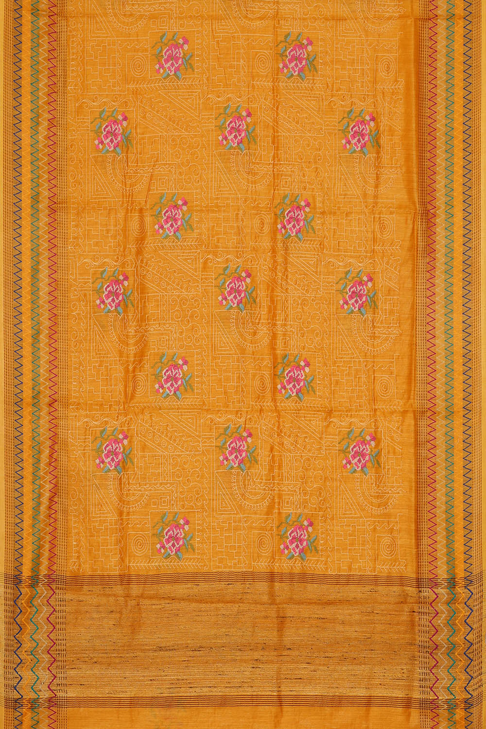 Image of Tussar Embroidered Orange Saree