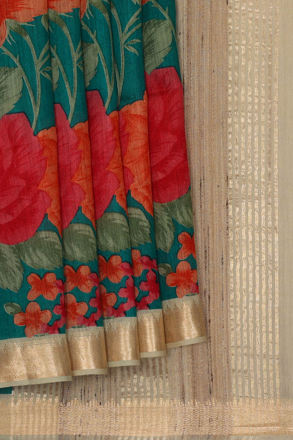 Image of Moonga Tussar Silk Turquoise Green Saree