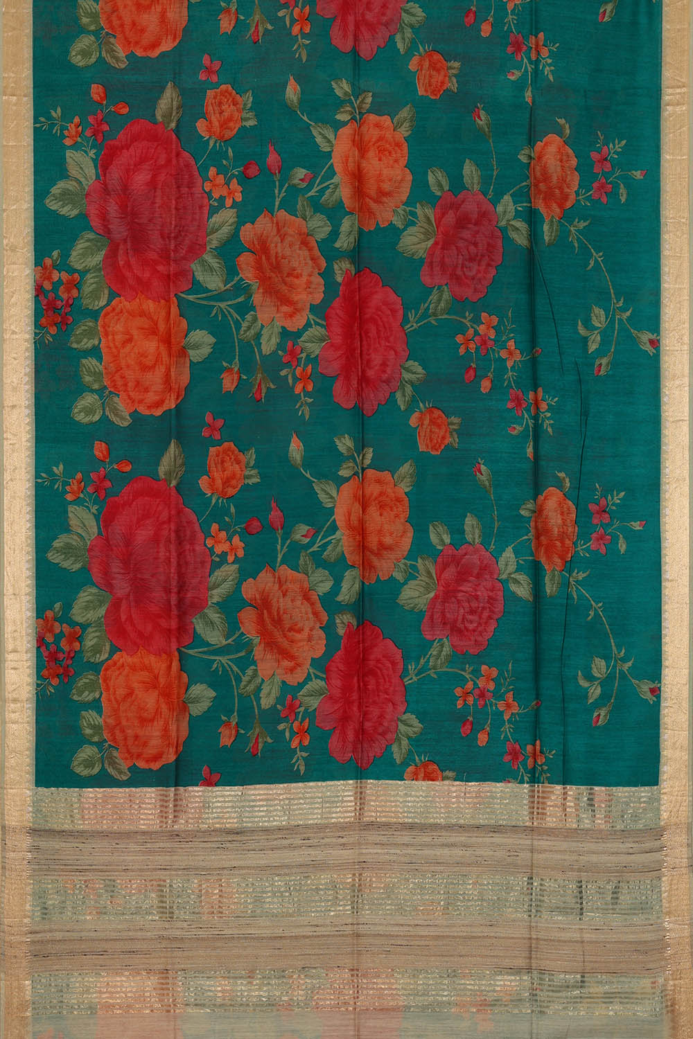 Image of Moonga Tussar Silk Turquoise Green Saree