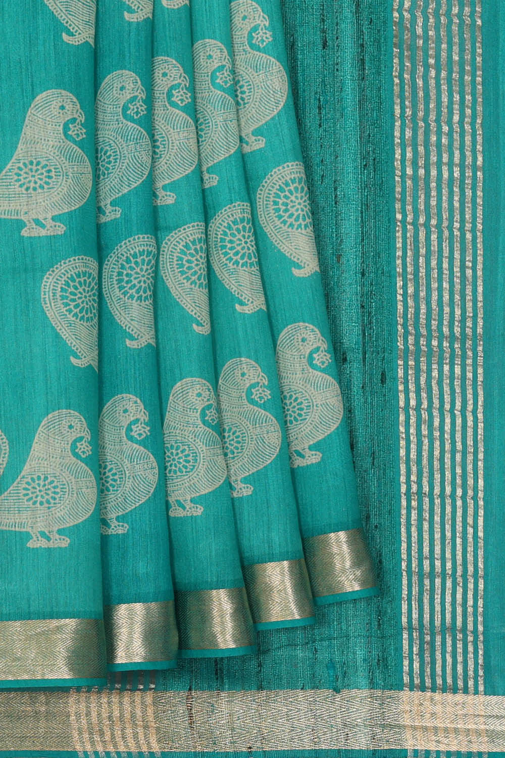 Image of Moonga Tussar Silk Light Blue Saree