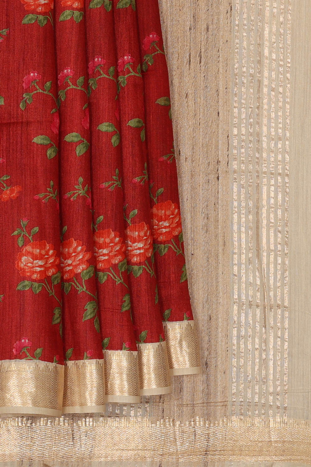Image of Moonga Tussar Silk Maroon Saree