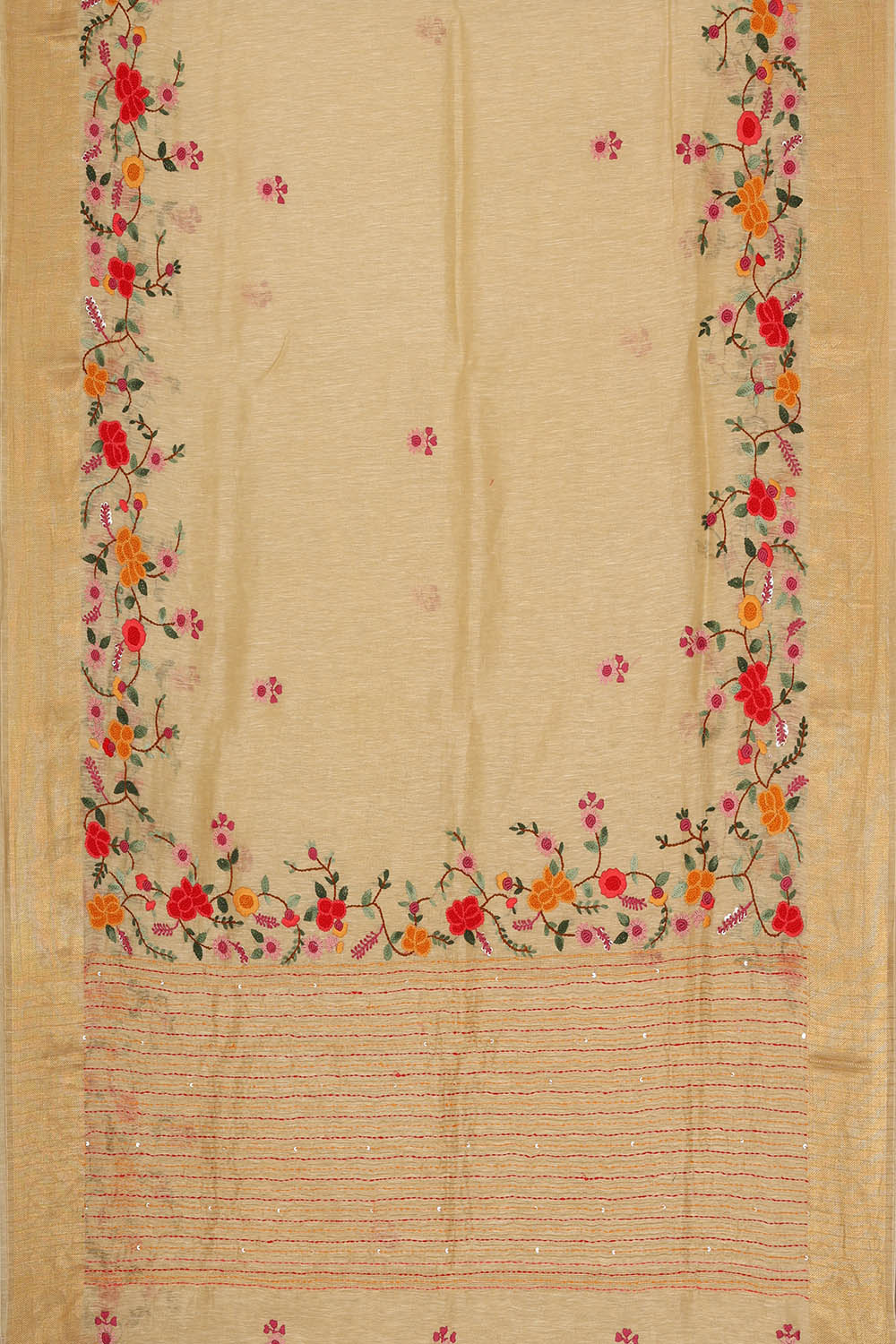 Image of Linen Embroidered Beige Saree