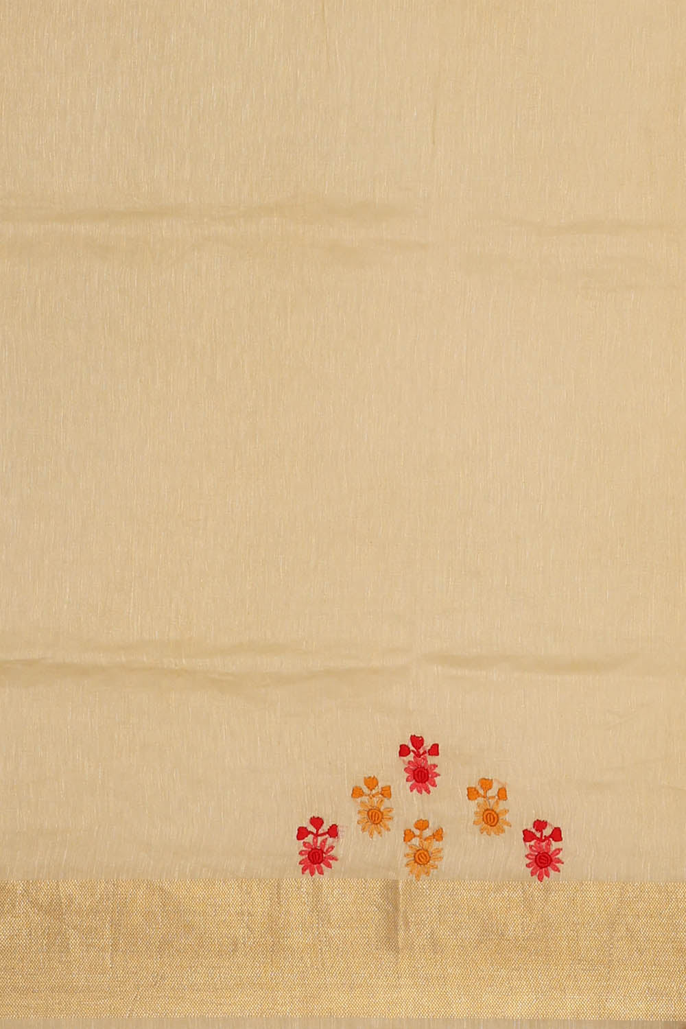 Image of Linen Embroidered Beige Saree