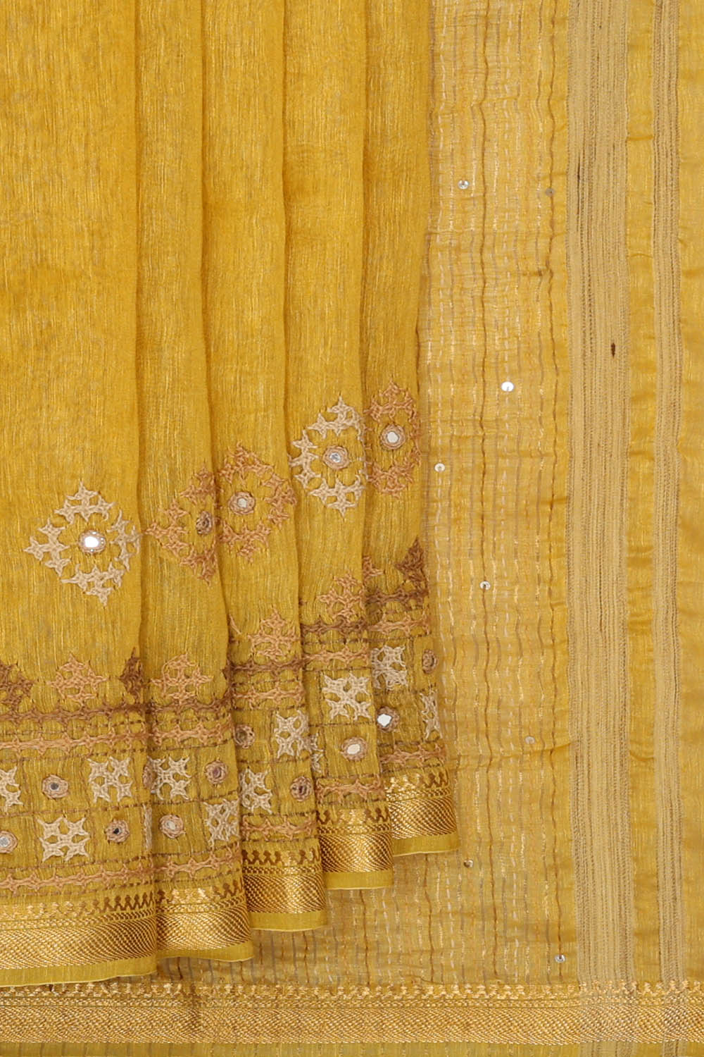 Image of Linen Embroidered Yellow Saree