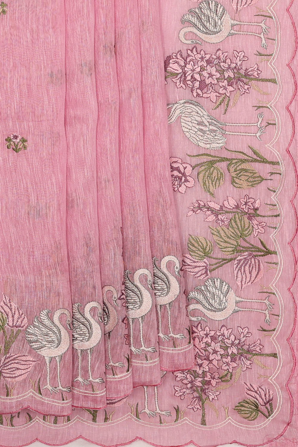 Image of Linen Embroidered Pink Saree