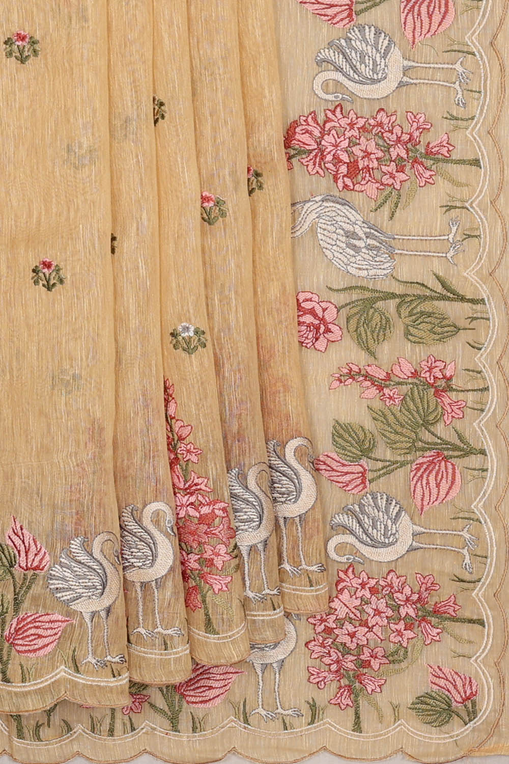 Image of Linen Embroidered Beige Saree