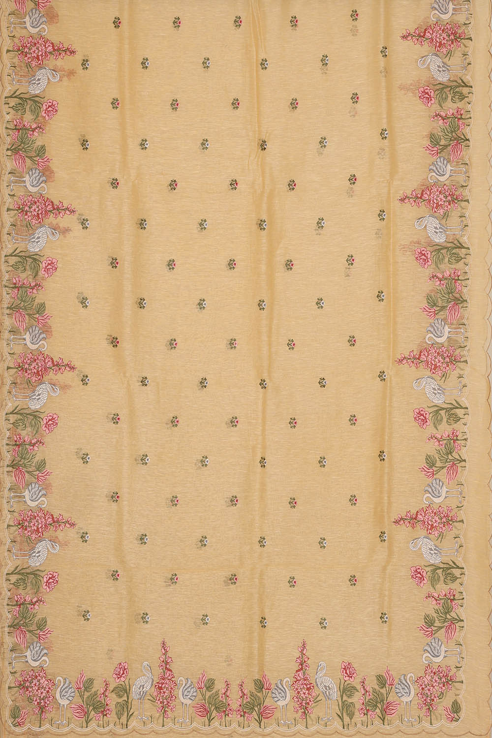 Image of Linen Embroidered Beige Saree
