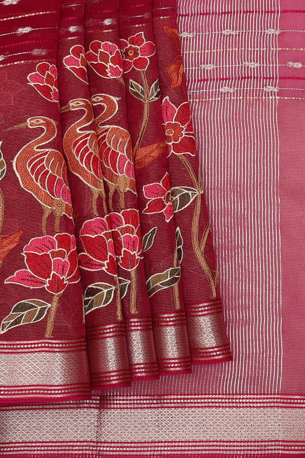 Image of Maroon Silk Embroidery Saree