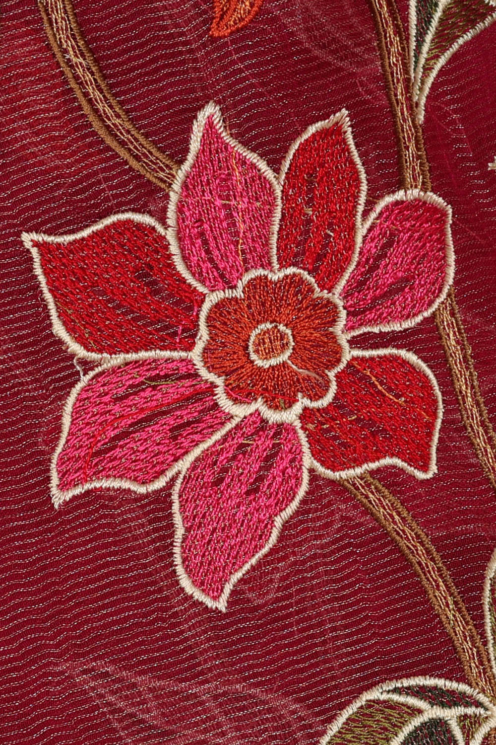 Image of Maroon Silk Embroidery Saree