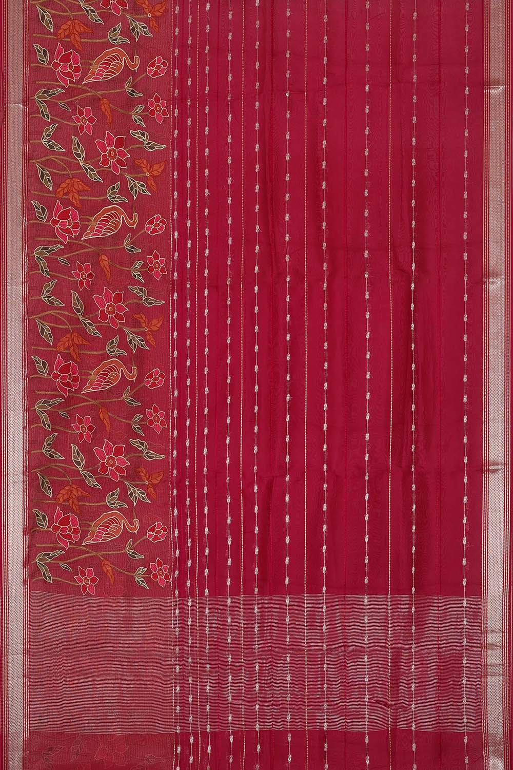 Image of Maroon Silk Embroidery Saree