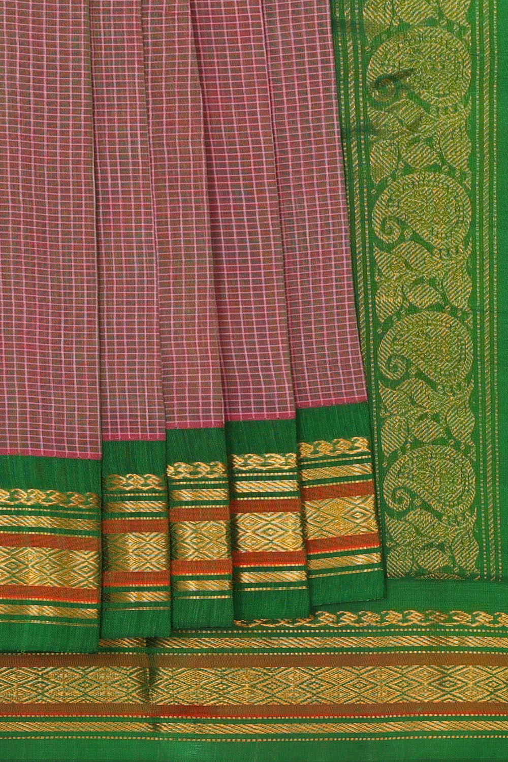 Image of Onion-Pink Cotton Gadwal Saree
