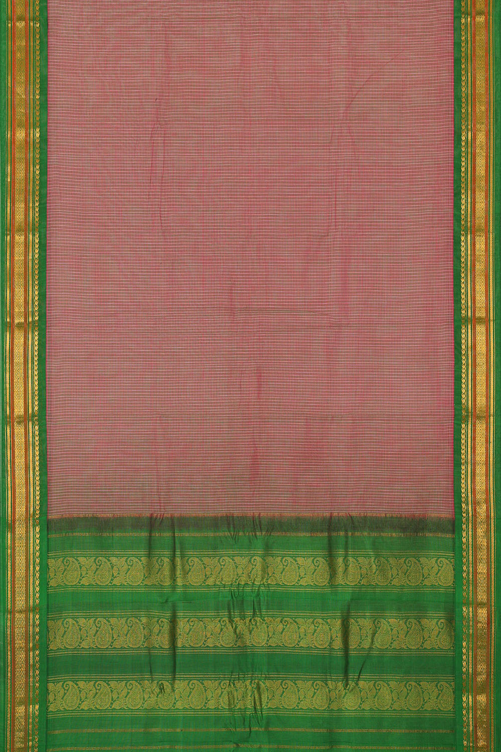 Image of Onion-Pink Cotton Gadwal Saree