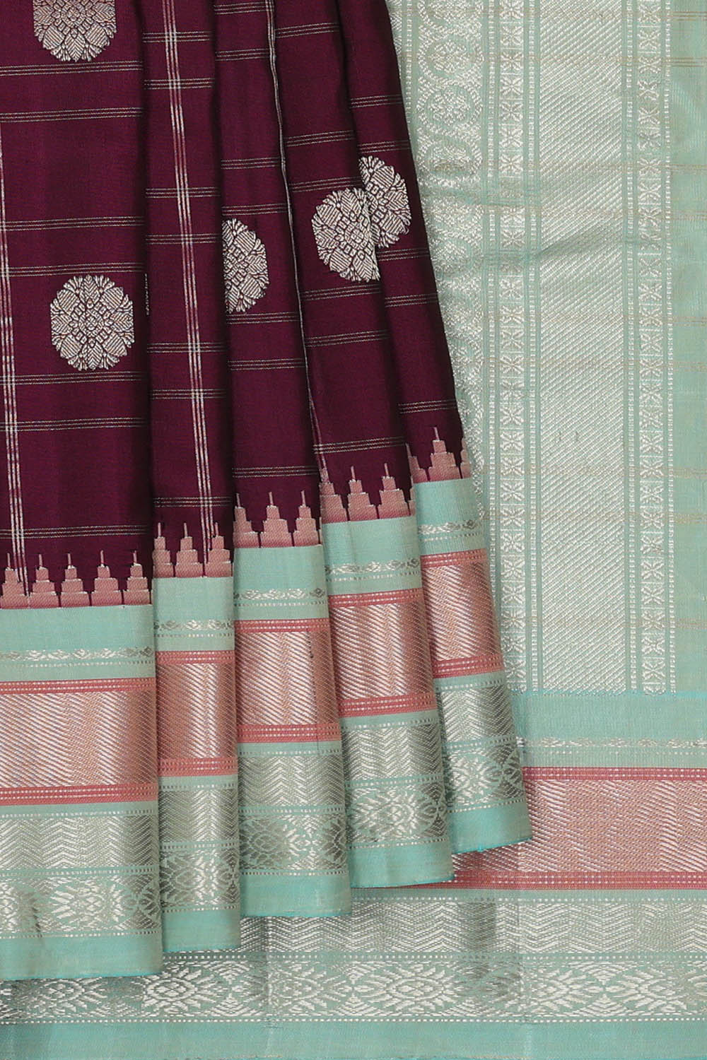 Image of Gadwal Silk Wine Purple Saree