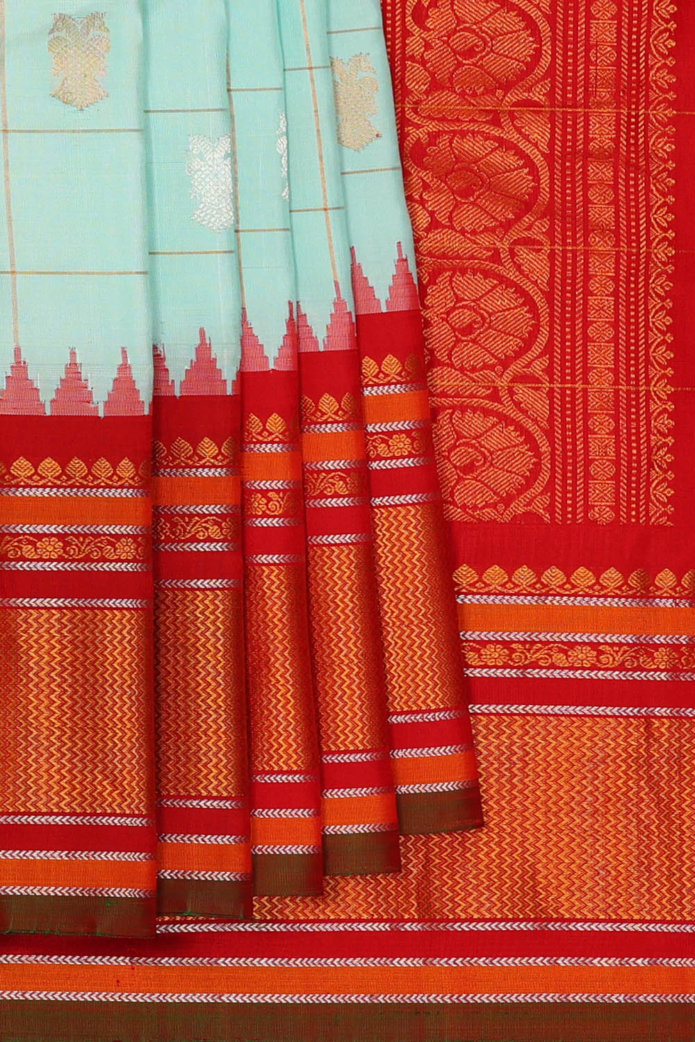 Image of Gadwal Silk Sky Blue Saree