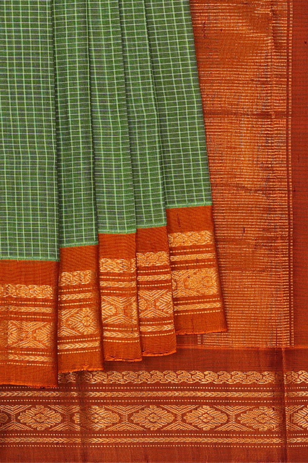 Image of Green Cotton Gadwal Saree