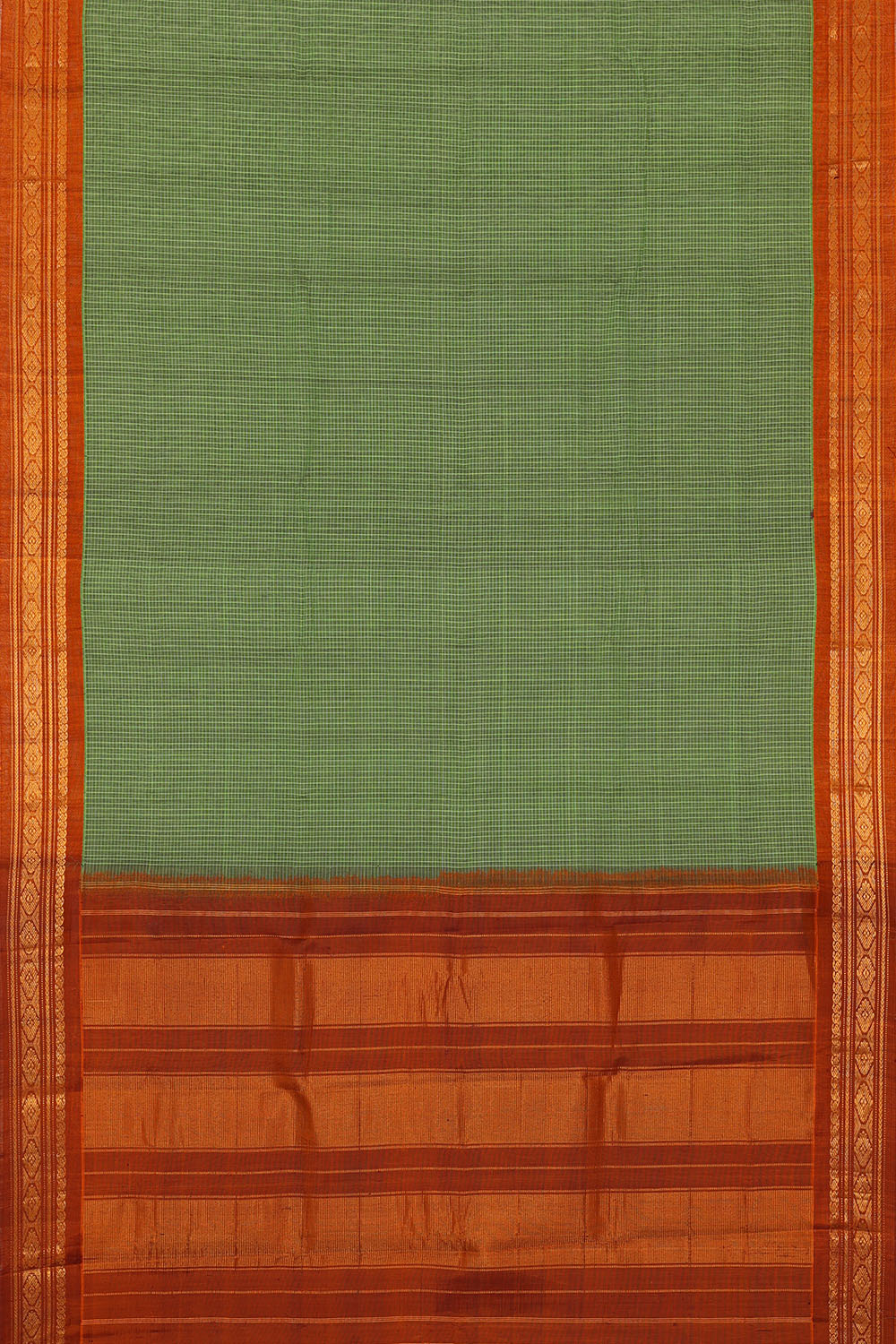Image of Green Cotton Gadwal Saree