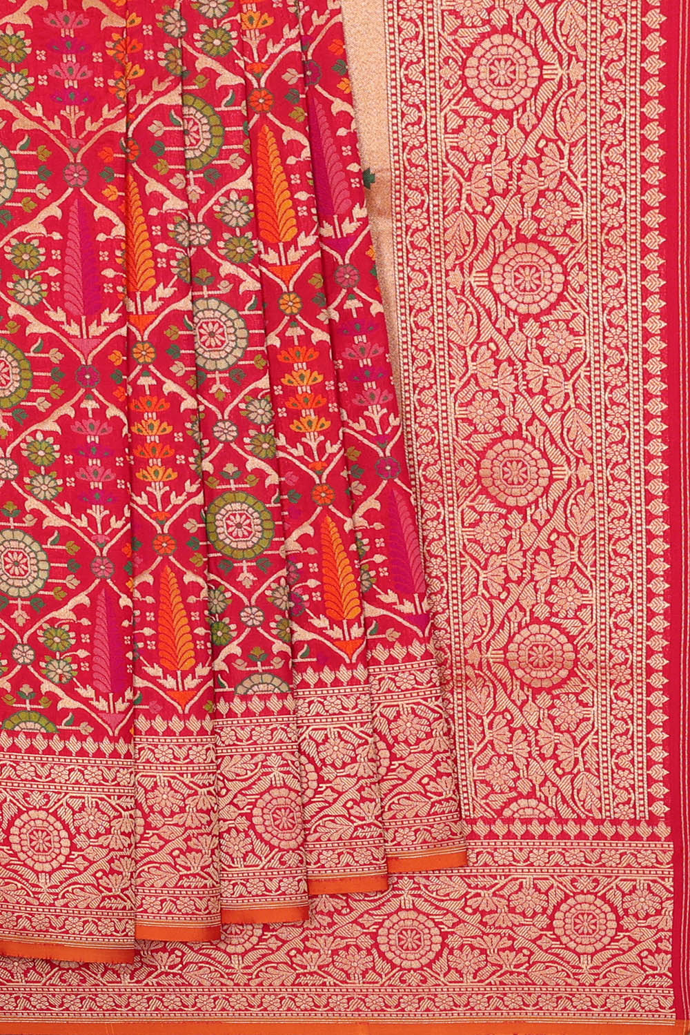 Image of Fuchsia-Pink Banarasi Brocade Silk Saree