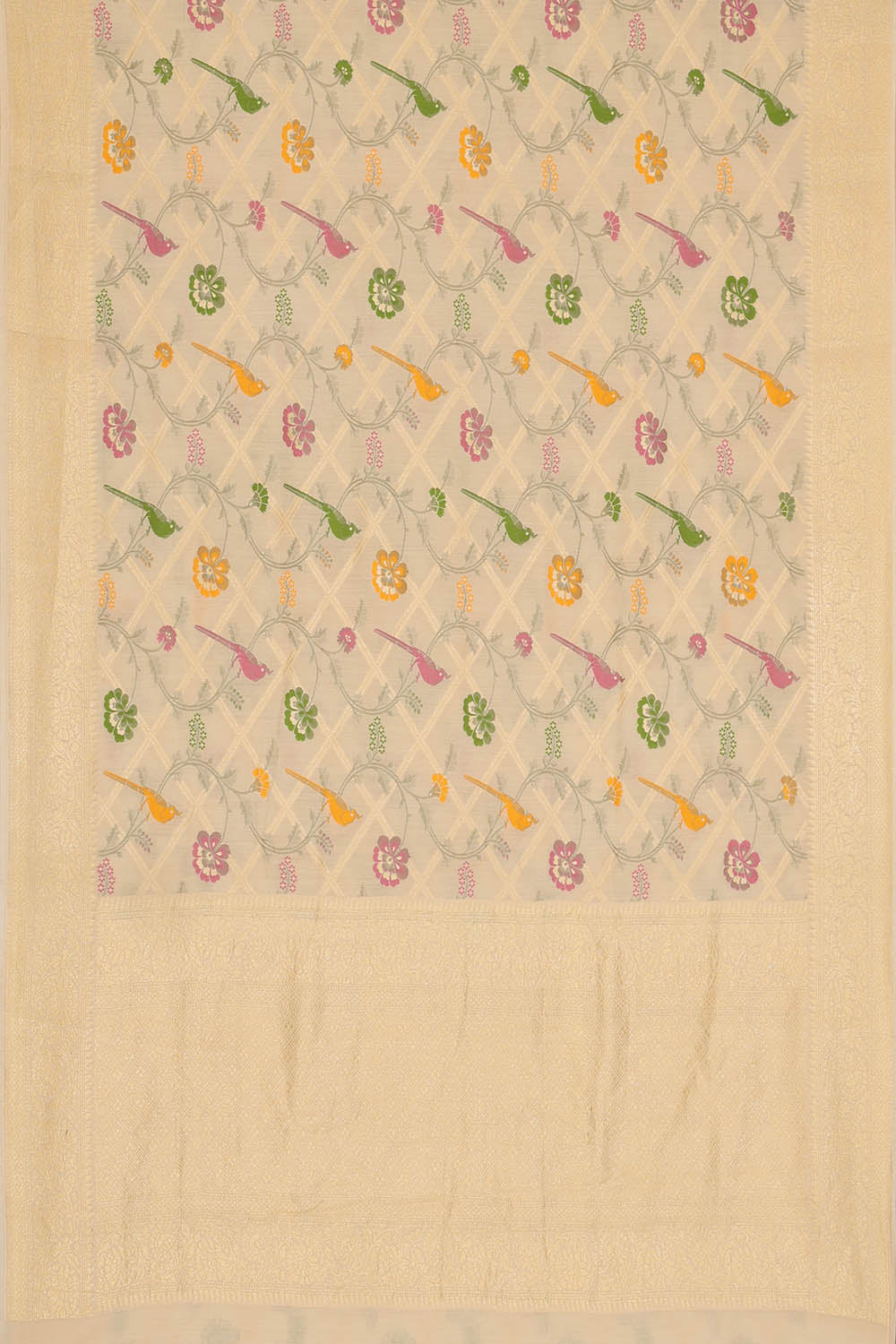 Image of Off-White Banarasi Tussar Silk Saree.