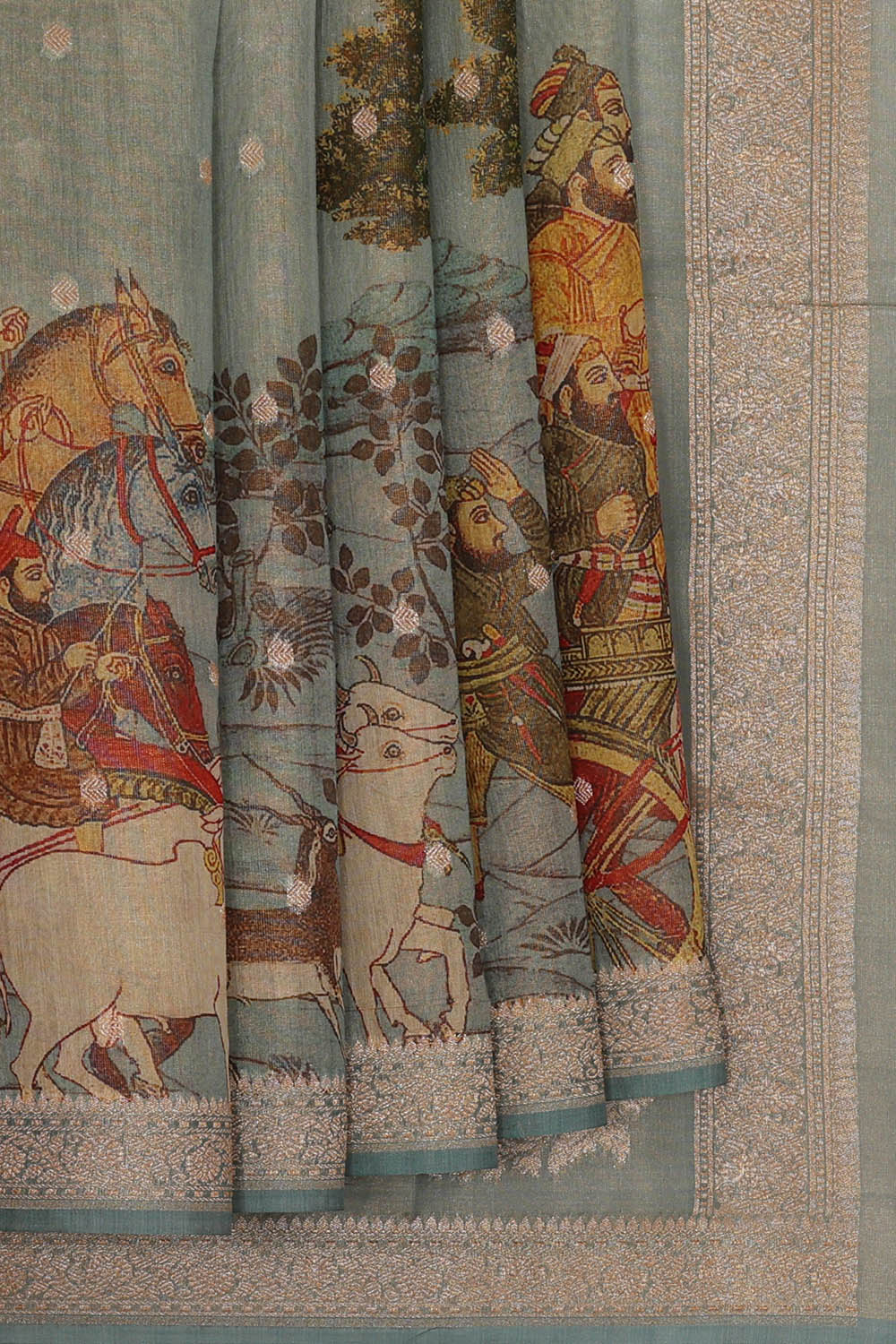 Image of Banarasi Tissue Silk Sage Blue Saree