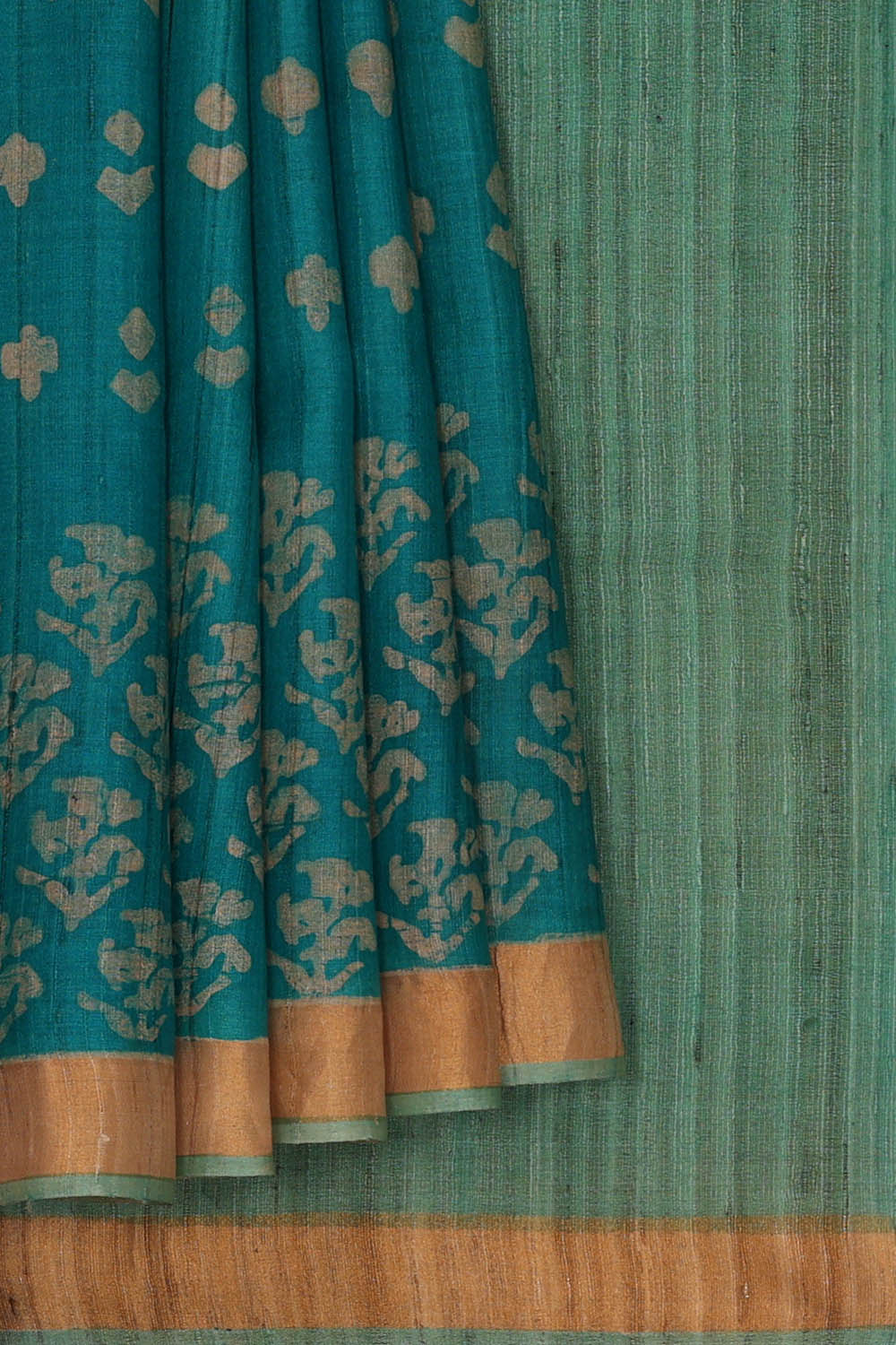 Image of Tussar Printed Blue Saree