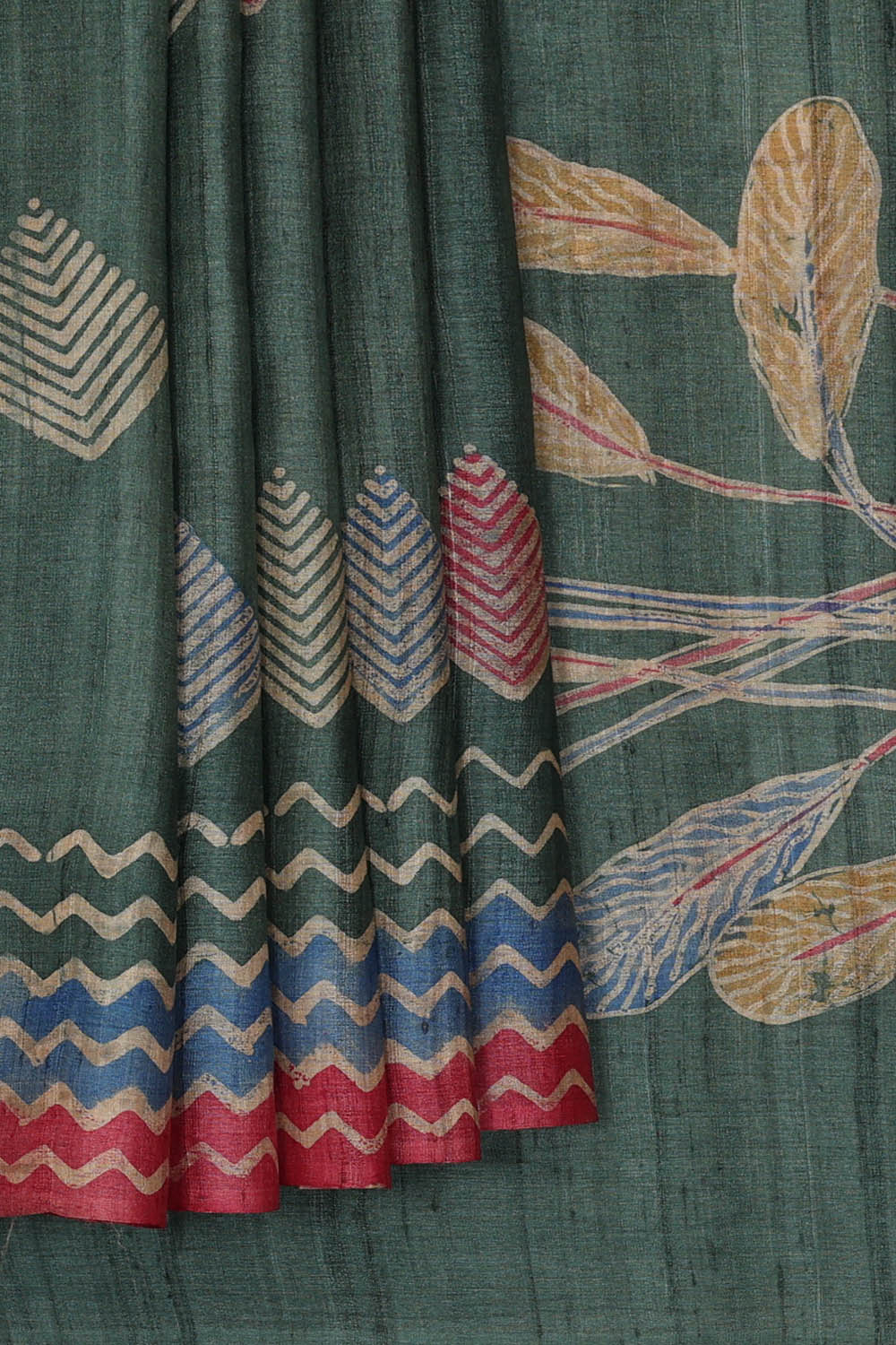 Image of Tussar Printed Green Saree