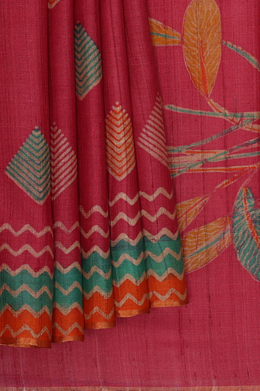 Image of Tussar Printed Pink Saree