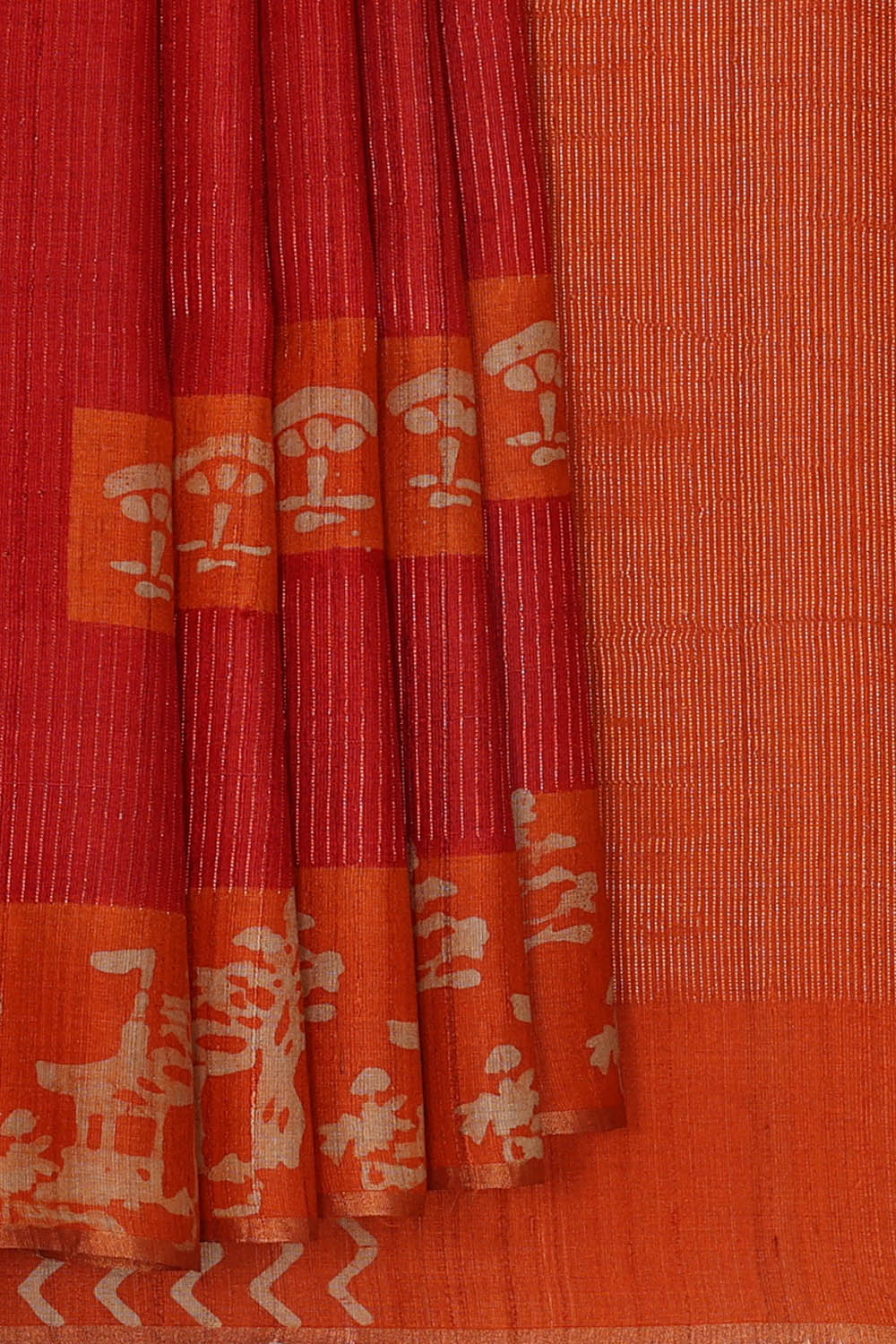 Image of Tussar Printed Red Saree