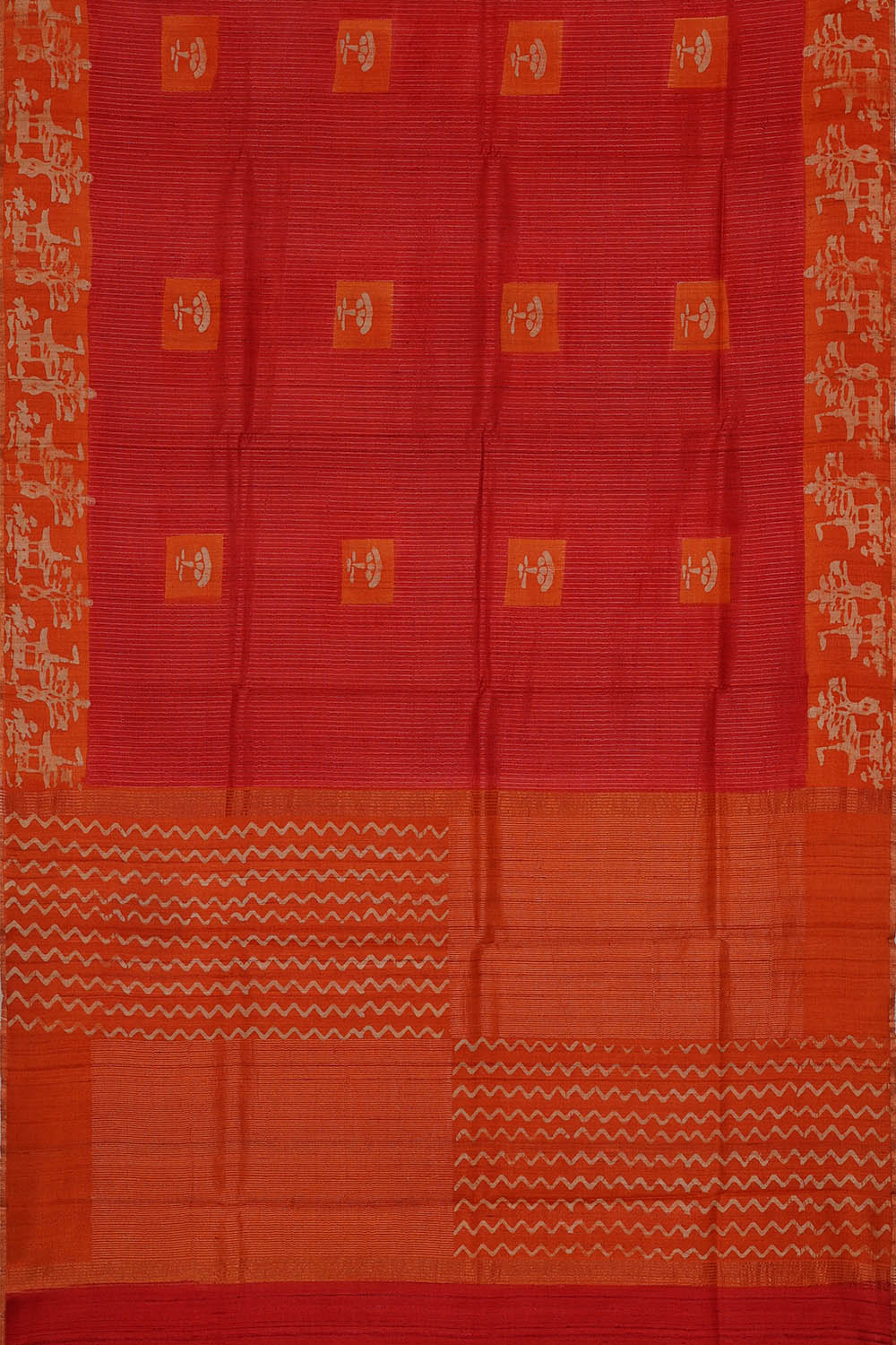 Image of Tussar Printed Red Saree