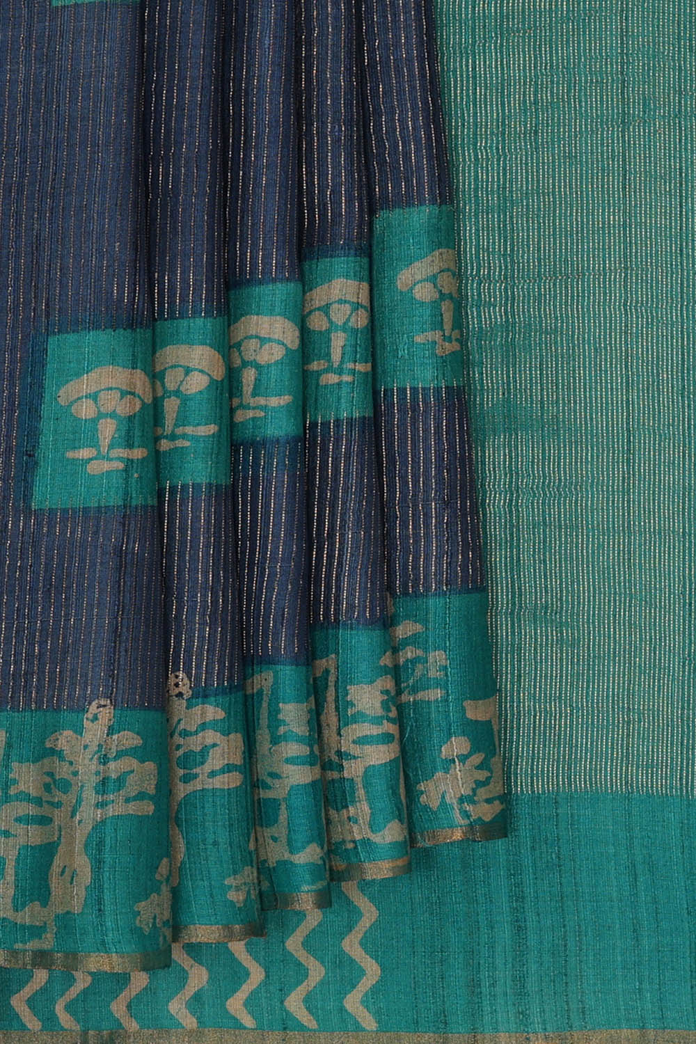 Image of Tussar Printed Blue Saree