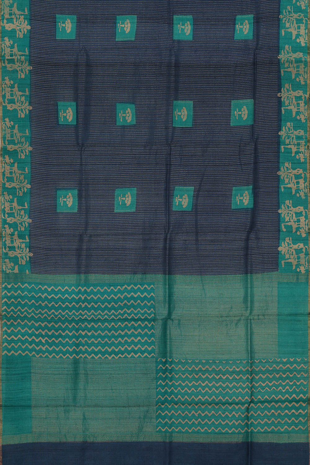 Image of Tussar Printed Blue Saree