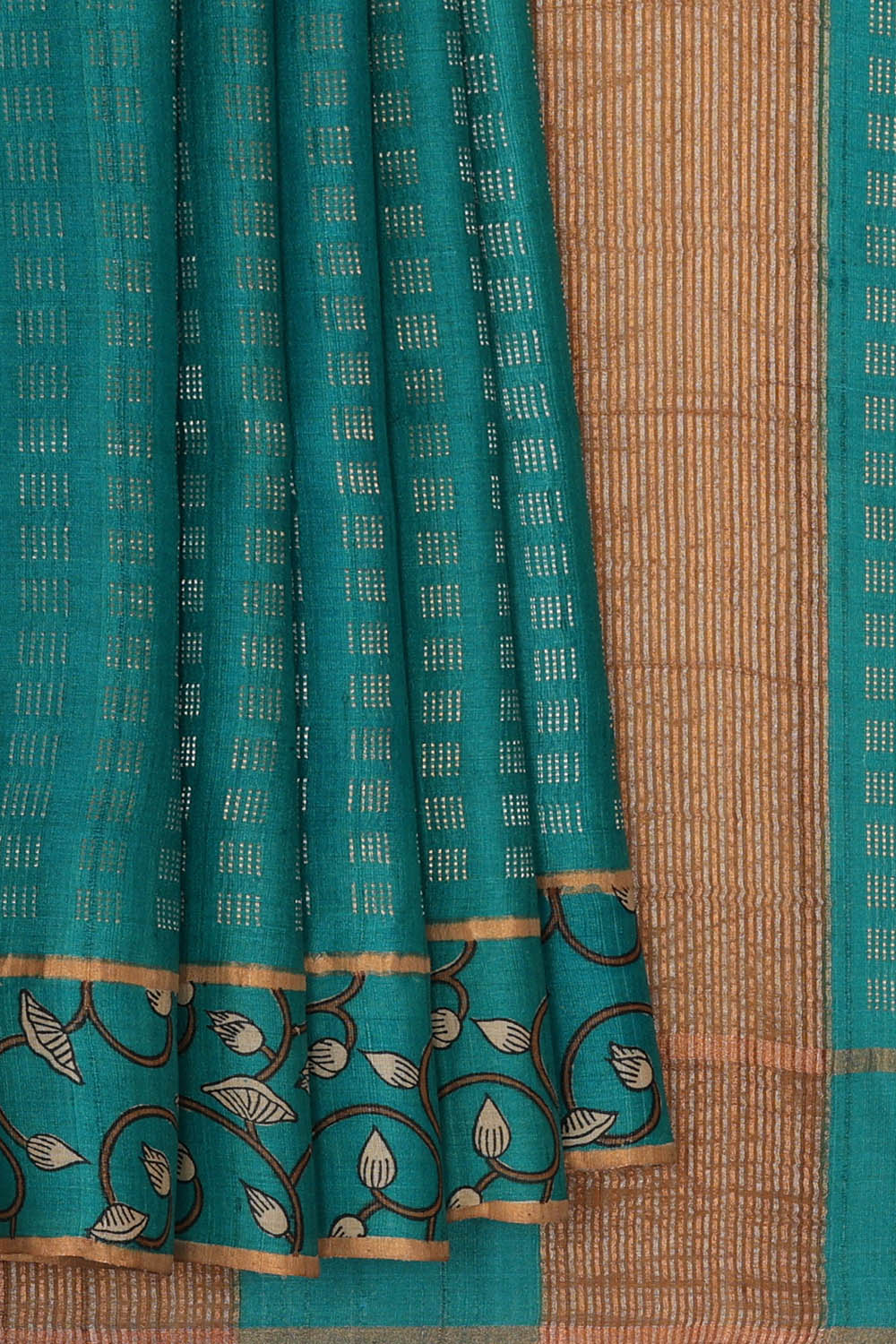 Image of Tussar Teal Blue Saree