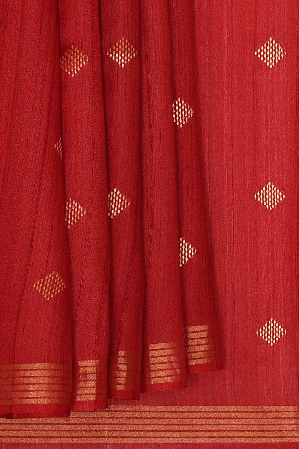 Image of Tussar Embroidered Red Saree
