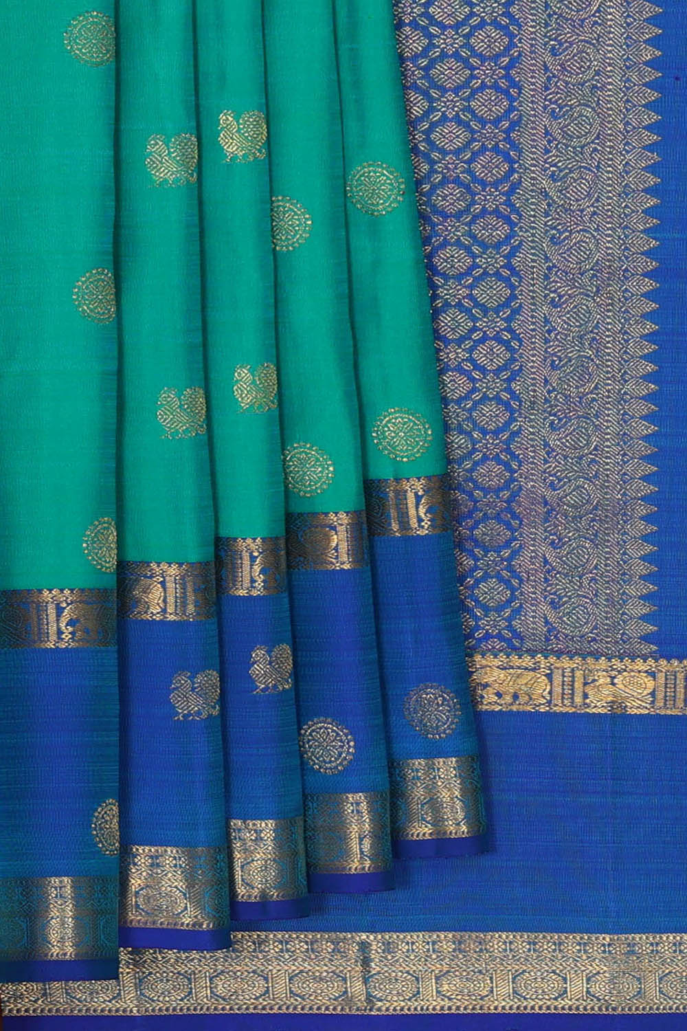 Image of Kanchipattu Silk Turquoise Blue Saree