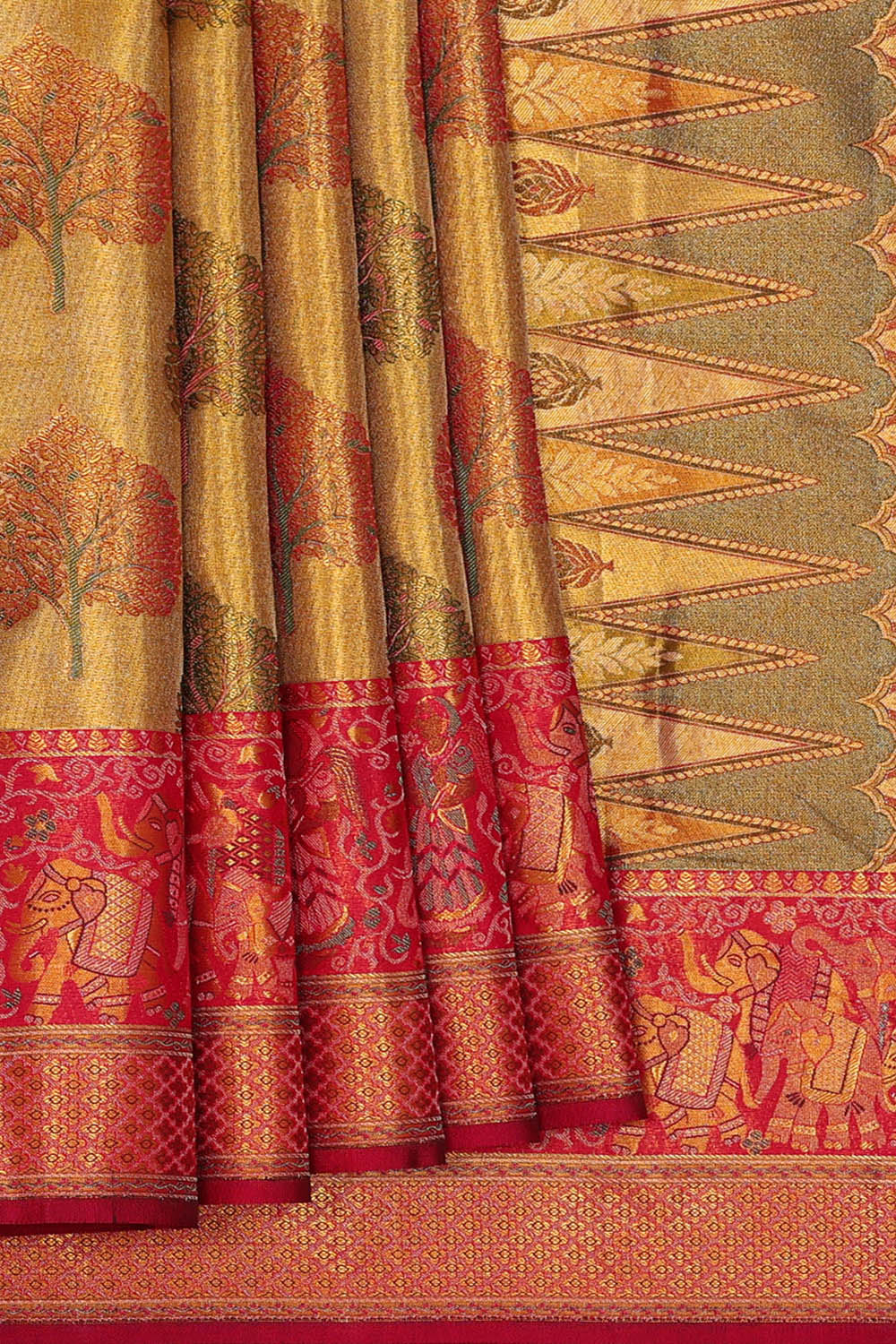 Image of Kanchipattu Tissue Silk Golden Saree