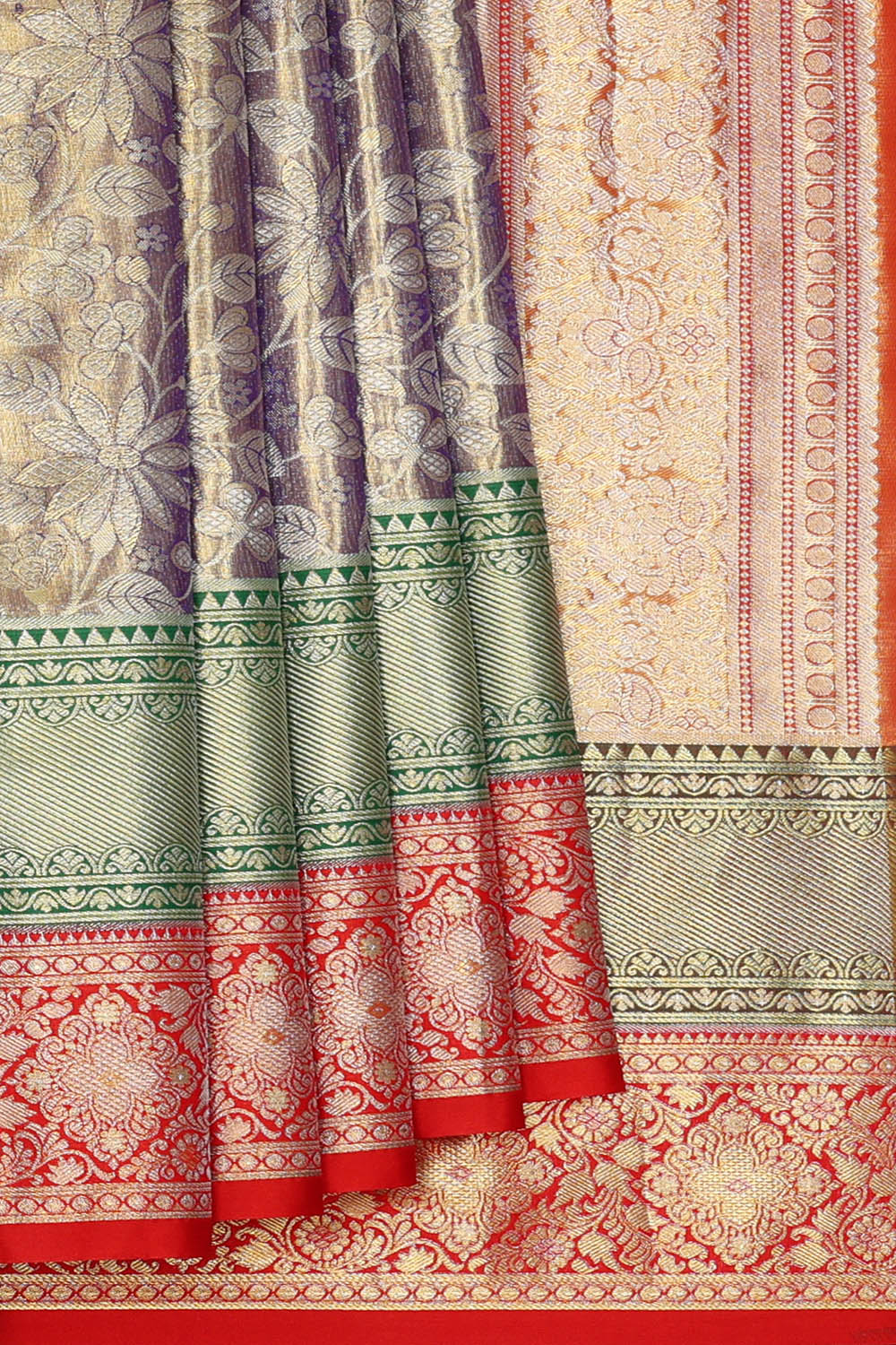 Image of Kanchipattu Tissue Brocade Silver Blue Saree