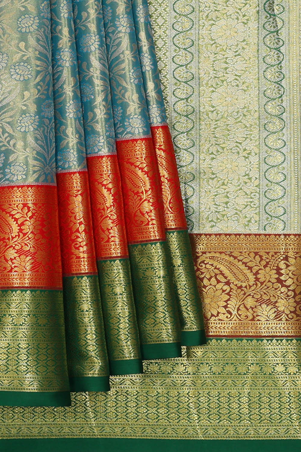 Image of Kanchipattu Tissue Brocade Blue Saree