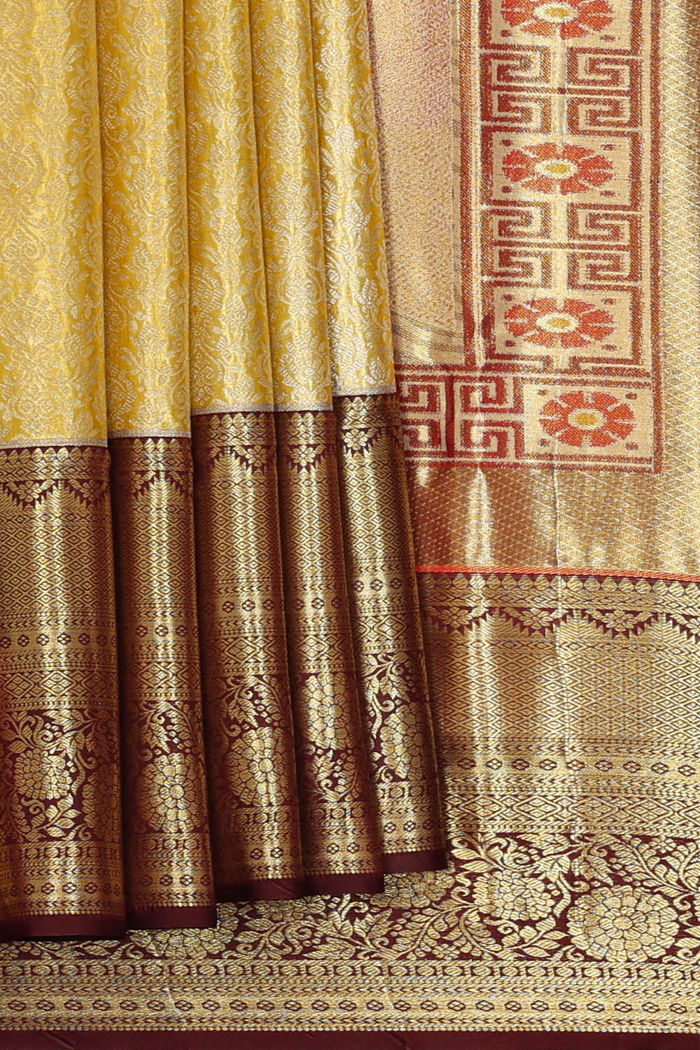 Image of Kanchipattu Tissue Brocade Golden Saree