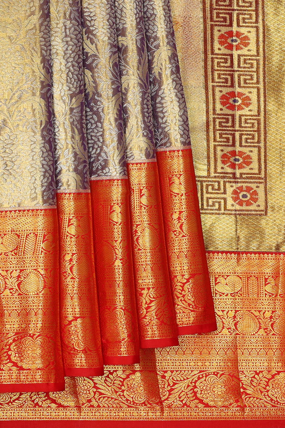 Image of Kanchipattu Tissue Brocade Silver Blue Saree
