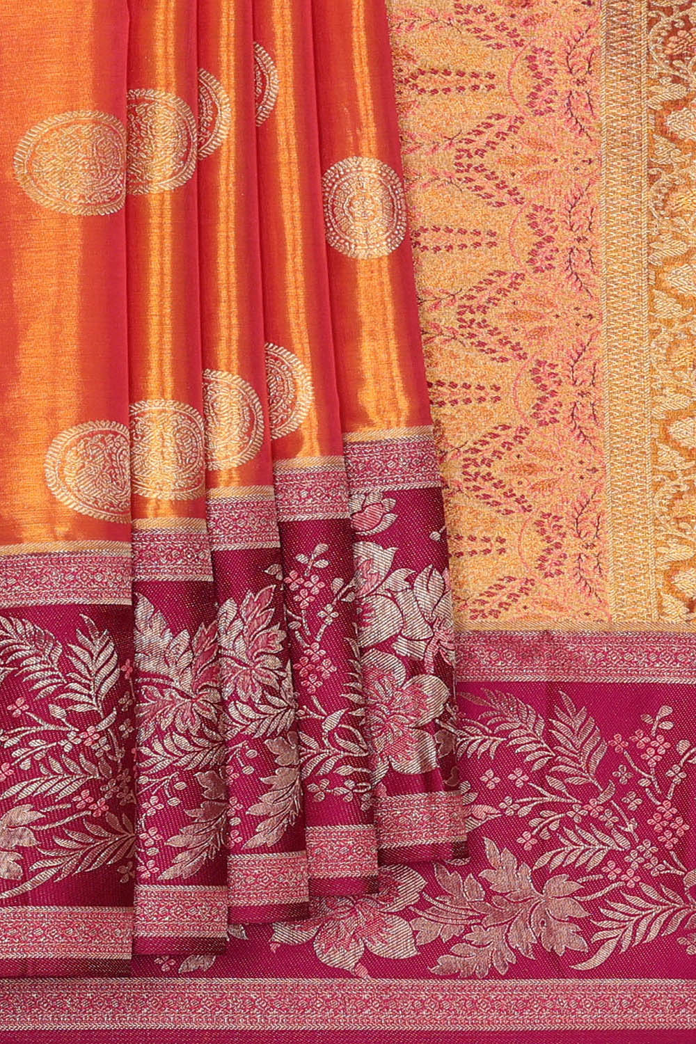 Image of Kanchipattu Silk Peach Orange Saree