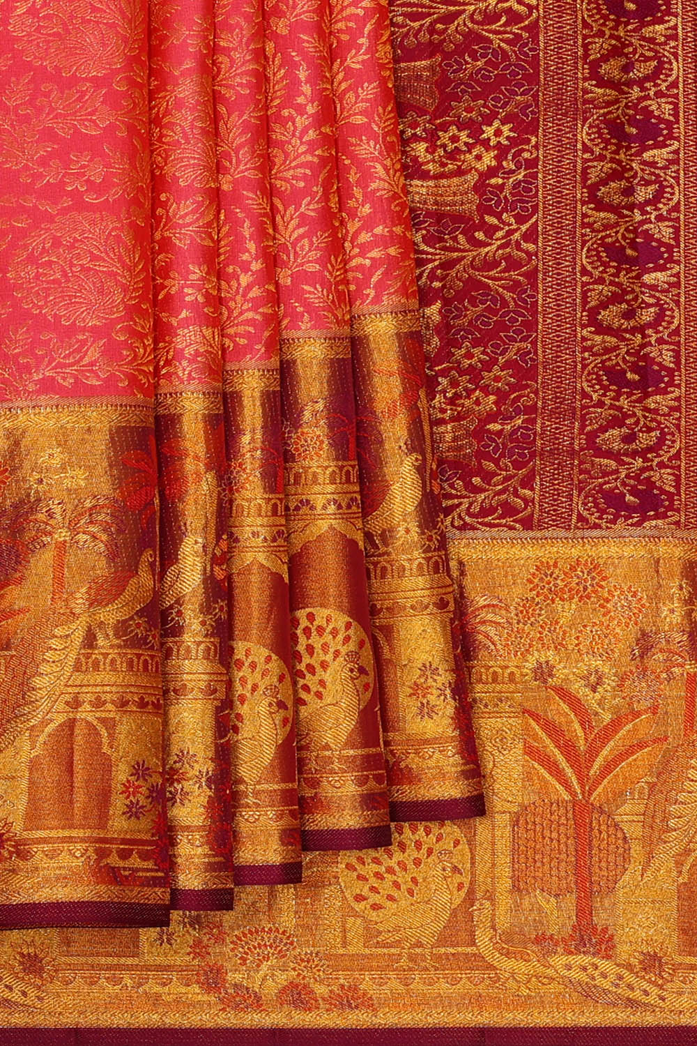 Image of Kanchipattu Silk Peach Pink Saree