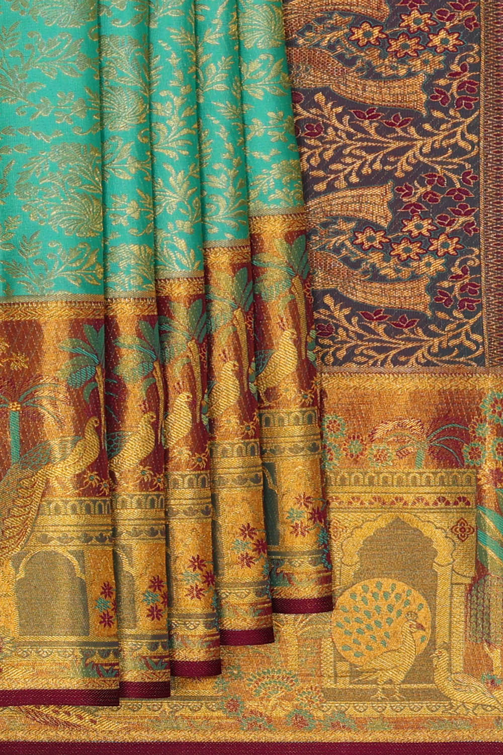 Image of Kanchipattu Silk Cyan Saree